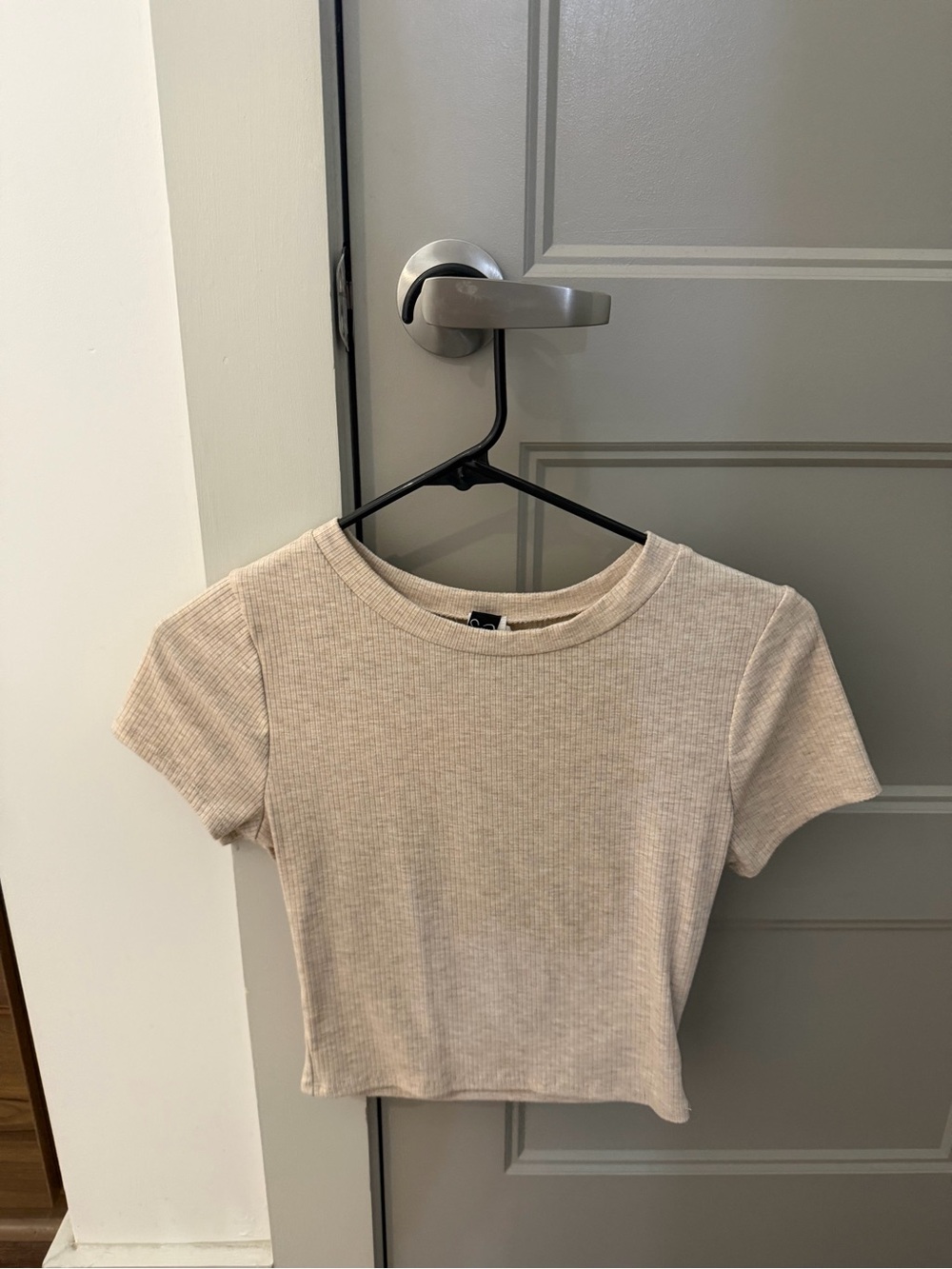 Windsor Beige Ribbed Short Sleeve Crop Top